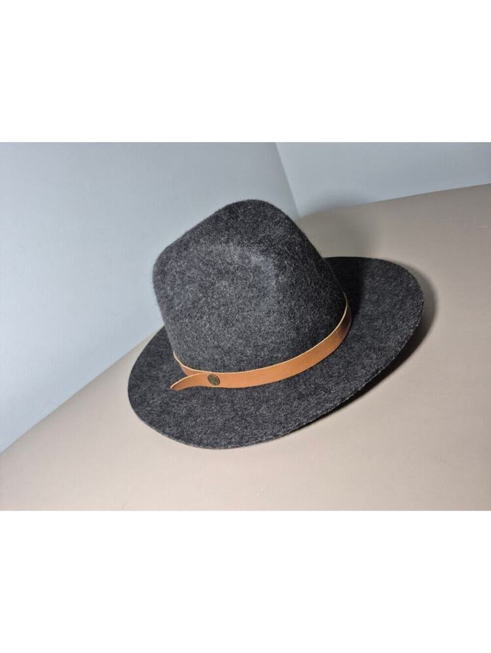 Billabong 100% Wool Wide Brim Fedora Hat Gray Leather Band Boho Festival NWOT